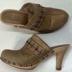 Pelle Moda Beige Leather Studded Mules